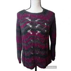 Lolas Wool Blend Gray Purple Round Neck Pullover Sweater Made In Italy Sz Medium